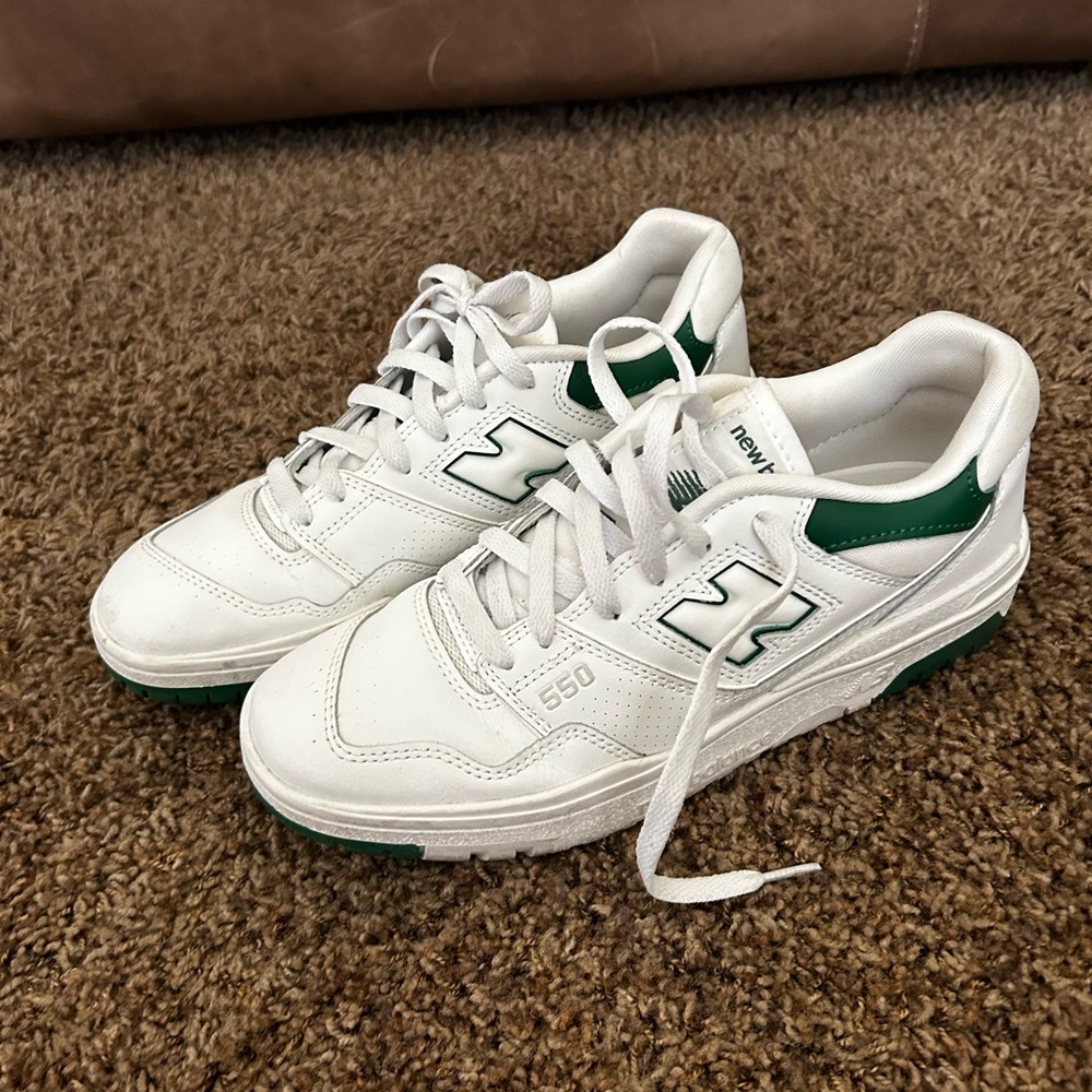 New Balance White and Green Sneakers